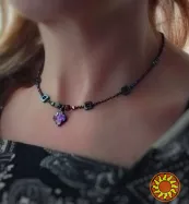 Лакі чокер намисто кольє чорний графітовий кришталь 2 мм підвіска гематит камінь мінерал конюшина удача символ на шию подарунок фіолетовий дівчині