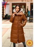 Довге жіноче зимове пальто трансформер Svidni мідне з молочним 89942