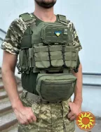 Плитоноска швидкого скидання+ напашник та 6 підсумків олива