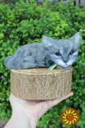 Котик сірий валяна іграшка інтерєрна сувенір подарунок кошка хендмєйд