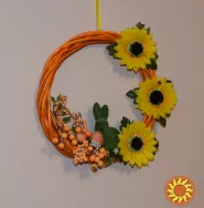 Великодній весняний віночок "Соняшник". Святковий декор.