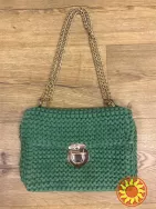 Зелёная сумочка с золотой ручкой цепочкой ручной работы Handmade