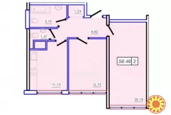 2 кімн. квартира 58 м.2 Кухня 11 м2. Зданий будинок.