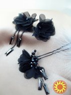 Лучія 2 чорний комплект сережки  шпилька квітка прикраси
