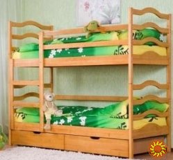Кровать двухъярусная София с ящиками и матрасами.