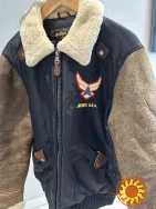 Шкіряна куртка Avirex USA з коміром з овчини