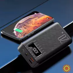 Повербанк Warmsof 20000mAh 2xUSB 1хType-C + Lightning з LED-дисплеєм Чорний