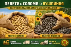 Пелети із соломи та пелети лушпиння для промислового використання