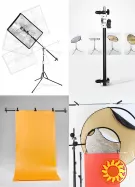 Компактний набір для фото- та відеозйомки: стійка, кріплення, парасолька, лампа