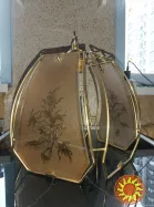 Вінтажна латунна підвісна лампа з декорованим матовим склом 200 грн