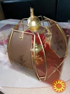 Вінтажна латунна підвісна лампа з декорованим матовим склом 200 грн