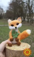 Лисичка з ялинкою іграшка валяна з шерсті інтерʼєрна лиса войлочна лисиця хендмєйд сувенір подарок іграшки ручної роботи Лисенок игрушка  интерьерная