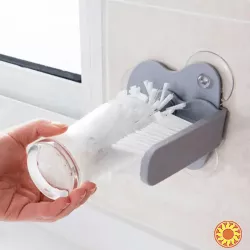 Універсальна щітка 2 в 1 для миття склянок, чашок і пляшок з присоскою