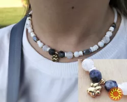 Лапка чокер білий сірий ларвікіт агат сніжний гематит підвіска захист удача подарунок дівчині дівчинці