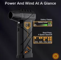 Акумуляторний турбовентилятор, 4 швидкості, LED дисплей, підсвічування