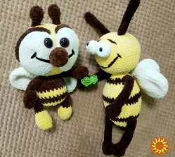 Іграшка жовта Бджілка комаха  м'яка  в'язана   дитяча ручна робота