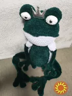 Жаба  іграшка м'яка в'язана   зелена  58см плюшева ручна робота hand made
