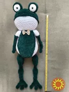 Жаба  іграшка м'яка в'язана   зелена  58см плюшева ручна робота hand made