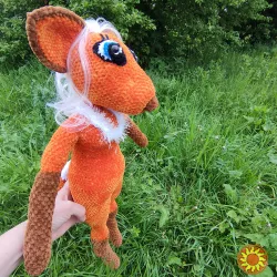Лисичка  лисиця  лиска руда іграшка  в'язана  м'яка велика 60 см тваринка ручна робота hand made