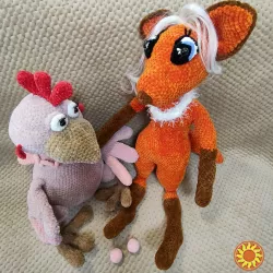 Лисичка  лисиця  лиска руда іграшка  в'язана  м'яка велика 60 см тваринка ручна робота hand made