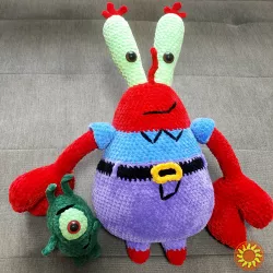 Містер Крабс 43см   Губка Боб Квадратні Штани  велика іграшка дитяча  в'язана плюшева ручна робота