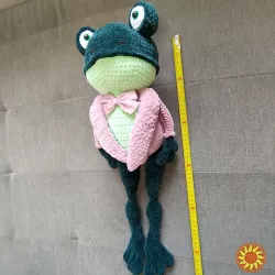 Жаба жабка зелена 55 см іграшка м'яка в'язана гачком   ручна робота