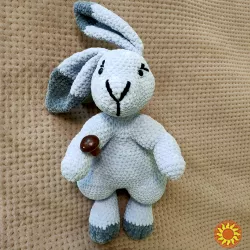Зайчик лавандовий  дитяча м'яка в'язана іграшка сувенір подарунок hand made ручна робота