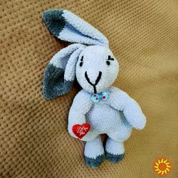 Зайчик лавандовий  дитяча м'яка в'язана іграшка сувенір подарунок hand made ручна робота