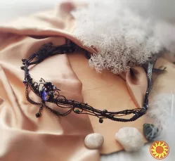 Фейрі чорний ланцюжки підвіски діадема фентезі казкові корона обруч волосся ельфійське івент сцена