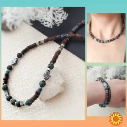 Чокер намисто кокос гематит рука фатіма символ оберіг етно бохо подарунок кольє