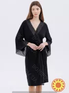 Жіночий чорний халат з мереживом "Amour" (60047) (арт. 1347)