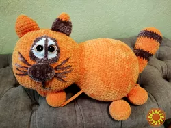 Іграшка велика м'яка в'язана Котик Кішечка помаранчева  ручна робота подарунок сувенір