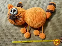 Іграшка велика м'яка в'язана Котик Кішечка помаранчева  ручна робота подарунок сувенір