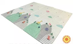 Дитячий складний килимок двосторонній Звіри з кульками/Гори з жирафом 200х180х1см +сумка