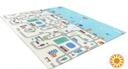 Дитячий складний килимок двостороннiй Лісові тварини/Дороги 180х150+сумка