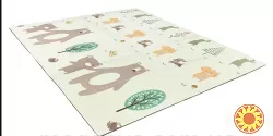 Дитячий складний килимок двостороннiй Лісові тварини/Дороги 180х150+сумка