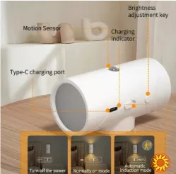 Два акумуляторних LED-нічників з датчиком руху, магнітним кріпленням та трьома рівнями яскравості