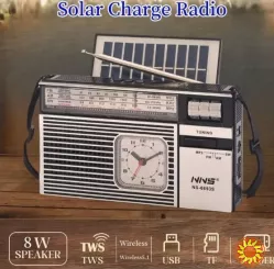 Акумуляторний радіоприймач з годинником, сонячною панеллю, USB/TF/MP3 та TWS-зв'язком