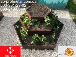 Клумбы металлические, разборные, оцинкованные. Высота 190 мм, ширина любая. Огромная цветовая гамма металла, под камень, дерево, мат, глянец вся табл