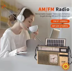 Портативний акумуляторний радіоприймач з годинником, сонячною панеллю, USB/TF/MP3 та TWS-зв'язком