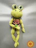 Жабка весела зелена велика м'яка в'язана іграшка  52 см  плюшева  сувенір ручна робота hand made