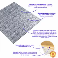 3D панель самоклеюча цегла Срібло 700х770х3мм  SW-00000230