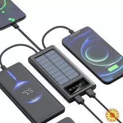 Портативний зарядний пристрій на 20000mAh, Power Bank на сонячній батареї, Колір: чорний синiй