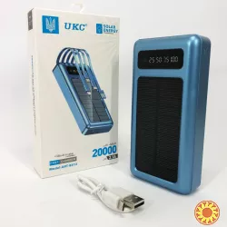 Портативний зарядний пристрій на 20000mAh, Power Bank на сонячній батареї, Колір: чорний синiй