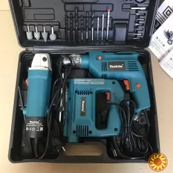 Комплект makita 3 в 1 дриль, лобзик, болгарка