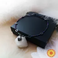Лакі чокер намисто кольє чорний графітовий кришталь 2 мм підвіска гематит камінь мінерал конюшина удача символ на шию подарунок фіолетовий дівчині