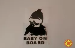 Наклейка на авто Baby on board Белая светоотражающая