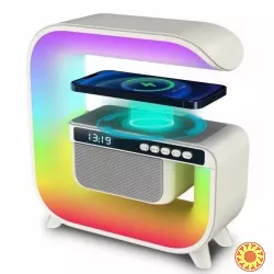 Нічний акумуляторний RGB G3 з бездротовою зарядкою 15W і Bluetooth колонкою 3W Настільна смарт лампа