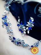 Анжеліка сережки та гілочка прозорий синій кристали вечірня прикраса ручна дизайнерська робота кришталь стрази