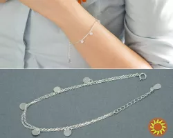 Жіночий срібний браслет з монетками покритий родієм